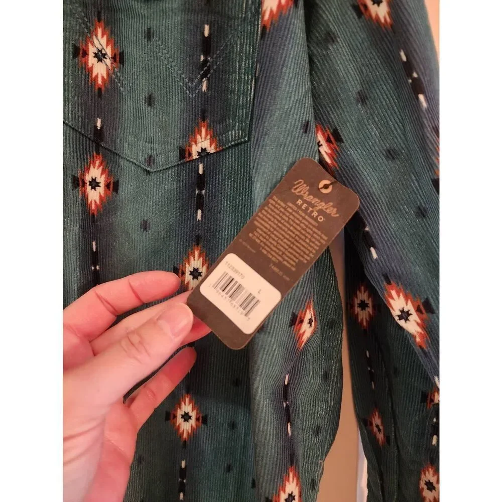 Wrangler NWT retro blue teal checotah corduroy dress size Large - Picture 6 of 9